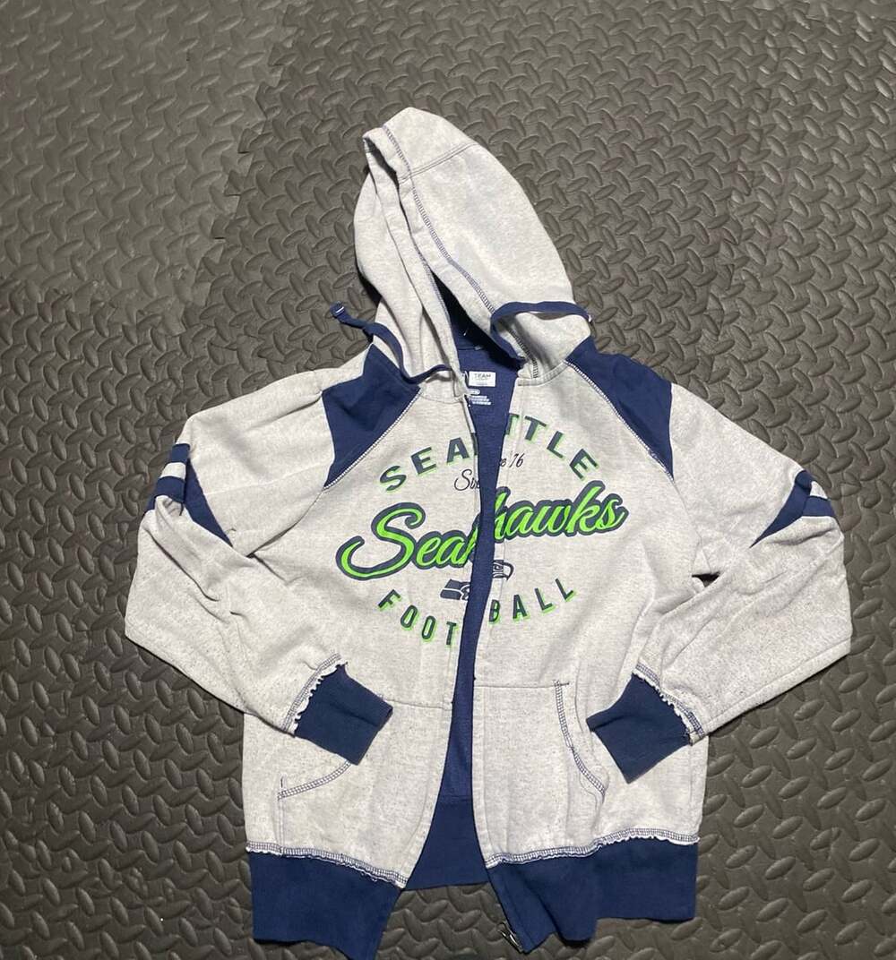 NFL Team Apparel Seattle Seahawks Women's Gray Blue Full-Zip Hoodie Size Medium